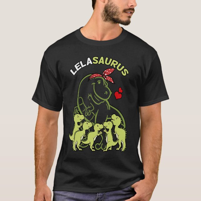 Lelasaurus Lela 5 Kinder Dinosaurier Muttertag T-Shirt (Vorderseite)