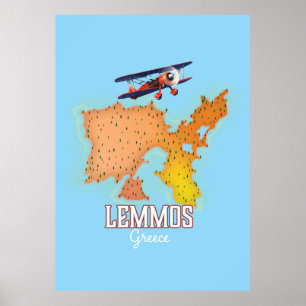 Lemmos Griechische Karte Illustriertes Reiseplakat Poster