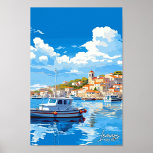 Lemnos Griechenland Art Vintage Reise Illustration Poster