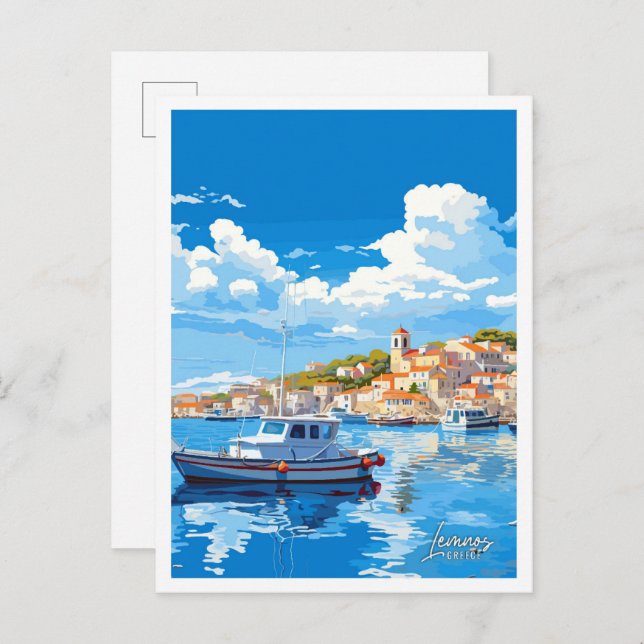 Lemnos Griechenland Art Vintage Reise Illustration Postkarte (Vorne/Hinten)