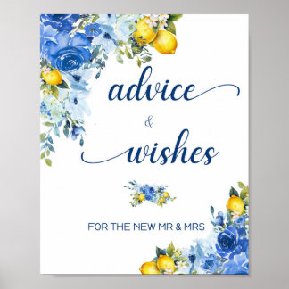 Lemon Advice & Wishings Brautparty Table Sign Poster