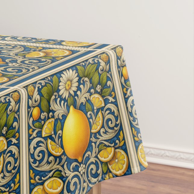 Lemon Amalfi Blue Mediterranean Art Nouveau Tischdecke (Beispiel)
