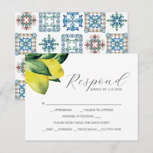 Lemon Amalfi Tile RSVP Cards mit Wahlmöglichkeit Karte
