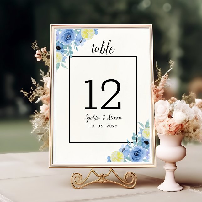 Lemon and Blue Mediterranean Wedding Tischnummer (Von Creator hochgeladen)