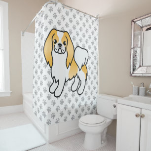Lemon and White Japanon Cartoon Dog & Paws Duschvorhang