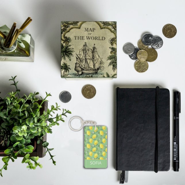 Lemon Aquarellmuster individuelle Name gelb grün Schlüsselanhänger (Von Creator hochgeladen)