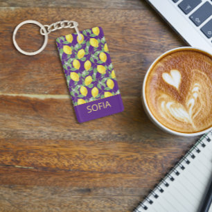 Lemon Aquarellmuster individuelle Name lila Schlüsselanhänger