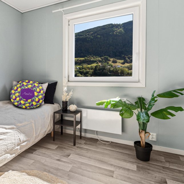 Lemon Aquarellmuster lila Rundes Kissen (Von Creator hochgeladen)