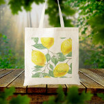 Lemon Aquarellmuster, weißer Name Tragetasche<br><div class="desc">Juicy,  delicious modern watercolored lemon pattern in yellow,  green and white. Template for your name,  green letters. Washed out,  Pale Colors.</div>