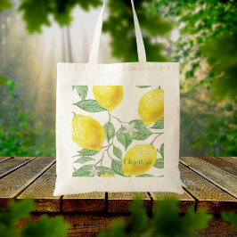 Lemon Aquarellmuster, weißer Name Tragetasche