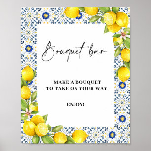 Lemon auf blauen Fliesen Bouquet Bar Sign Poster