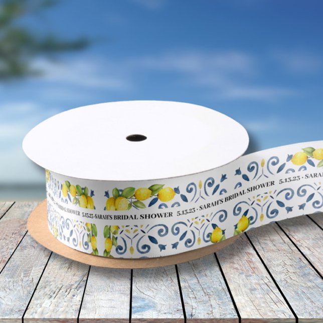 Lemon auf Blue Tiles Brautparty Satinband (Von Creator hochgeladen)