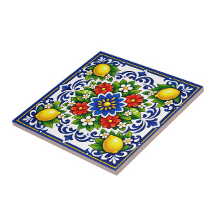 🍋 Lemon Azul Bloom — Mediterrane Azulejo Fliese