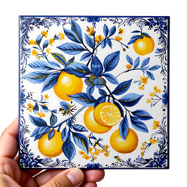 🍋 Lemon Azulejo mit blauen Elementen Fliese