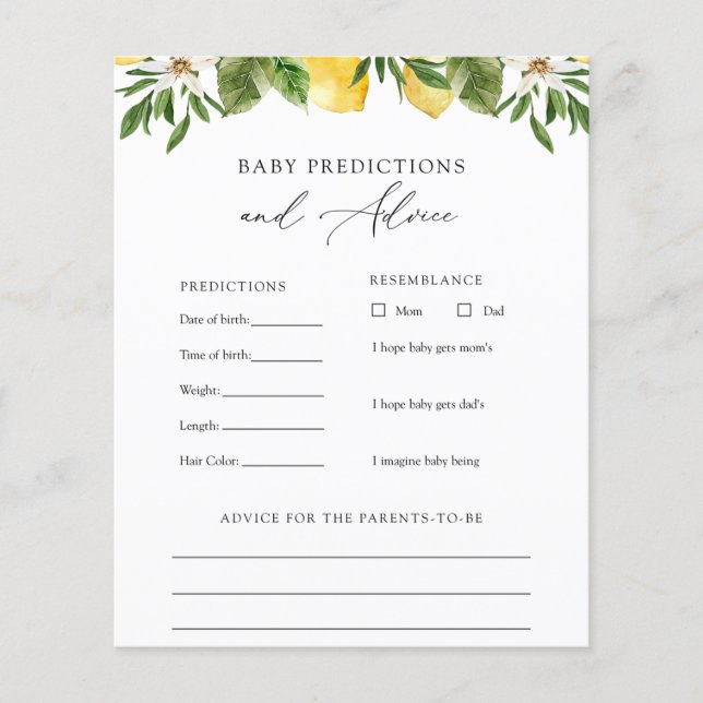 Lemon Baby Advice and Predictions Card (Vorderseite)