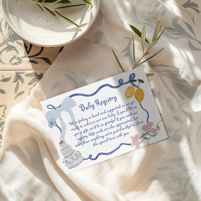 Lemon Baby Boy Registrierungsdetails Begleitkarte (Italian Lemon Boys Baby Shower Registry Request Enclosure Card)