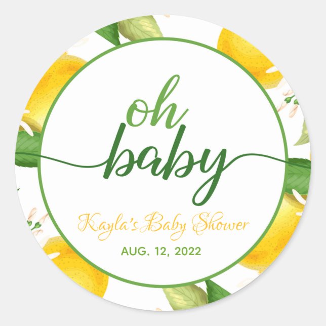 Lemon Baby Dusche Round Sticker - Oh Baby - Custom (Vorderseite)