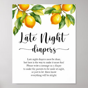 Lemon Baby Dusche Spate Night Diapers signieren Poster