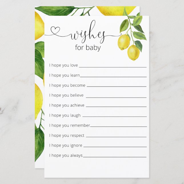 Lemon Baby Dusche Wünsche für Baby (Vorne/Hinten)