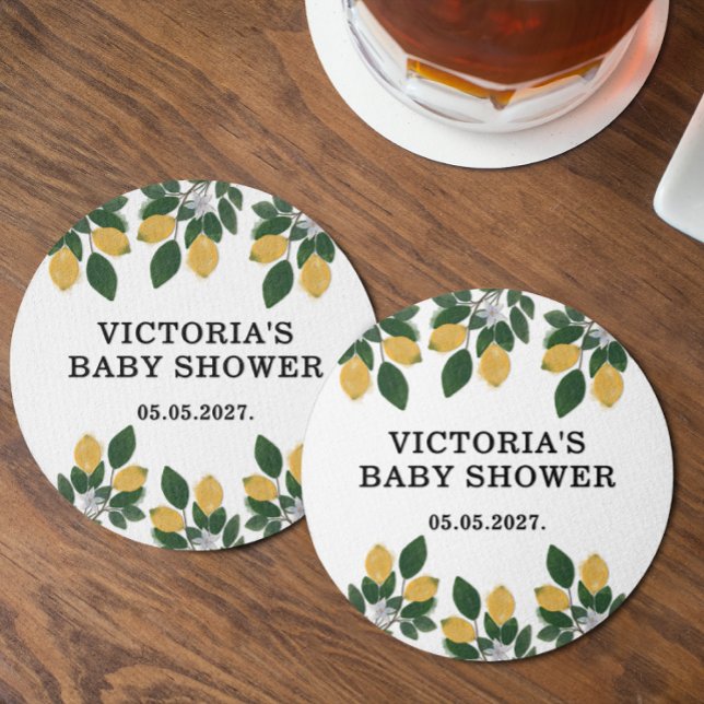 Lemon Baby Shower Candy Runder Pappuntersetzer (Von Creator hochgeladen)