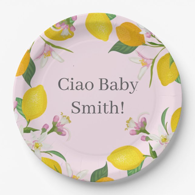 Lemon Baby Shower, Ciao Baby, italienisches Thema Pappteller (Vorderseite)