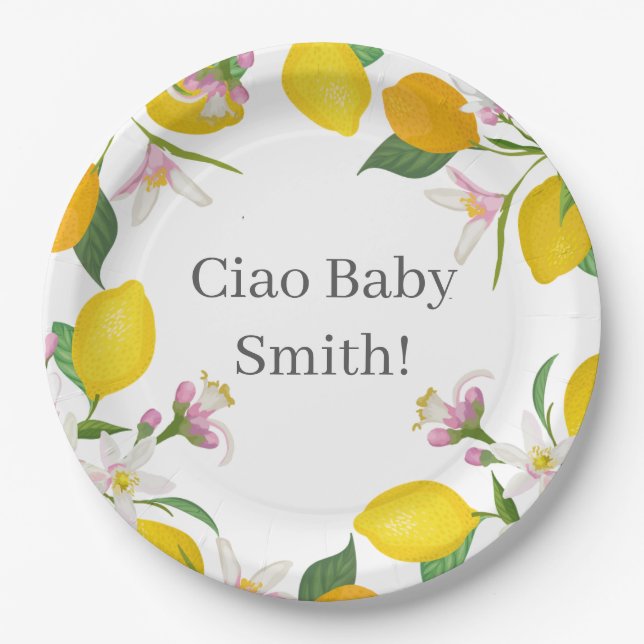 Lemon Baby Shower, Ciao Baby, italienisches Thema Pappteller (Vorderseite)