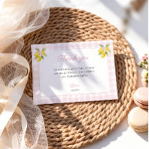 Lemon Baby Shower Dankeskarten Rosa Gingham