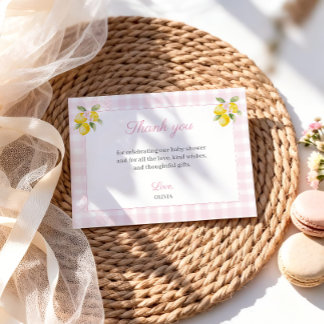Lemon Baby Shower Dankeskarten Rosa Gingham Dankeskarte
