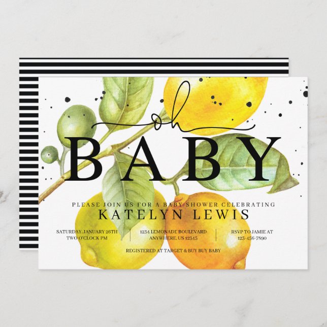 Lemon Baby Shower Einladung (Vorne/Hinten)