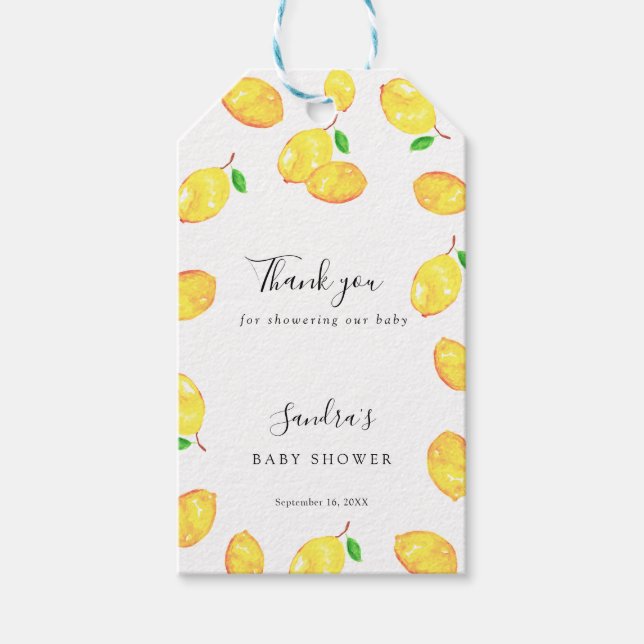 Lemon Baby Shower Elegant Danke Script Frame Geschenkanhänger (Vorderseite)