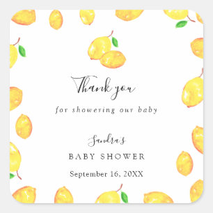 Lemon Baby Shower Elegante Dankeschön-Skript Rahme Quadratischer Aufkleber