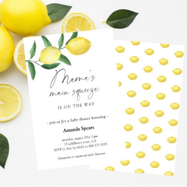 Lemon Baby Shower Mama's Haupt Squeeze Einladung (Cute lemon theme gender neutral baby shower invitation)