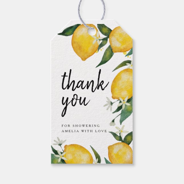 Lemon Baby Shower Vielen Dank Geschenkanhänger (Vorderseite)