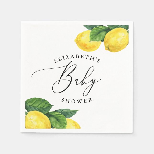 Lemon Baby Shower | Wasserfarbe Sommerzitrus Serviette (Vorderseite)