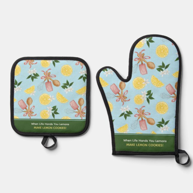 Lemon Backmuster Ofenhandschuh & Topflappen-Set (Vorderseite)