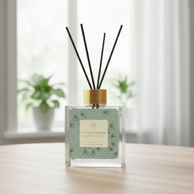 Lemon & Basil Reed Diffuser Label Quadratischer Aufkleber (Von Creator hochgeladen)