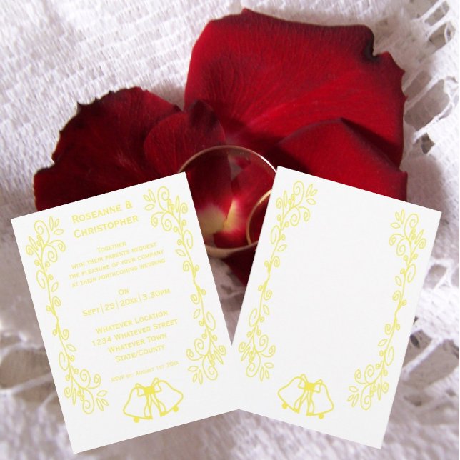 Lemon Bells Scrollwork Design Wedding Einladung (Yellow wedding invitation bells and scrollwork design)
