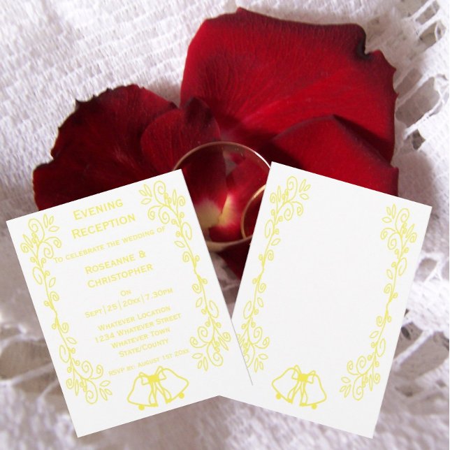 Lemon Bells Scrollwork Hochzeitsempfang Einladung (Yellow wedding reception invitation bells and scrollwork design)