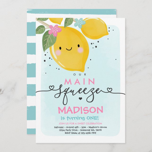 Lemon Birthday Einladung unser Haupt-Squeeze-Party (Vorne/Hinten)