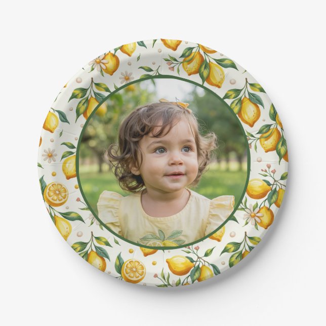 Lemon Birthday Photo Yellow Citrus Kids Party Pappteller (Vorderseite)