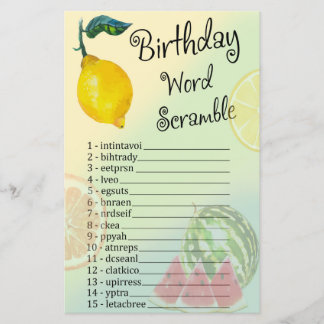 Lemon Birthday Word Scramble Game
