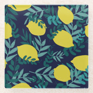 Lemon-Blätter: Vintager Illustrationshintergrund Glasuntersetzer
