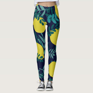 Lemon-Blätter: Vintager Illustrationshintergrund Leggings