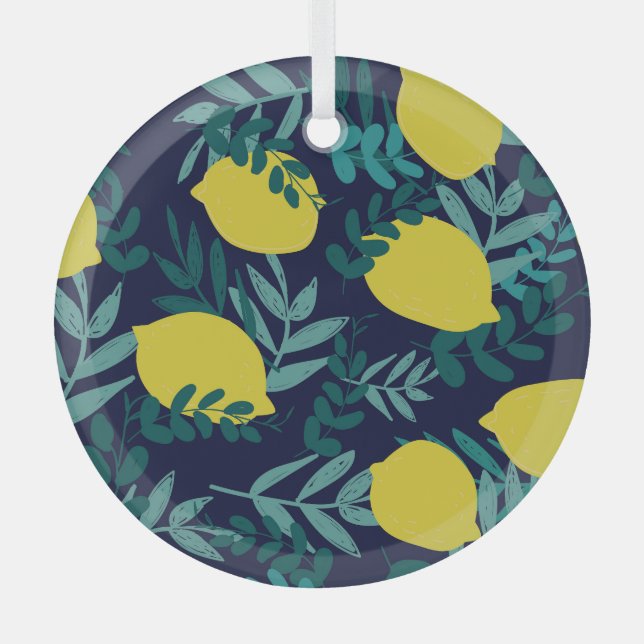 Lemon-Blätter: Vintager Illustrationshintergrund Ornament Aus Glas (Vorderseite)