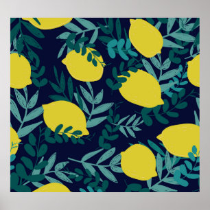 Lemon-Blätter: Vintager Illustrationshintergrund Poster