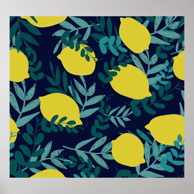 Lemon-Blätter: Vintager Illustrationshintergrund Poster (Vorne)