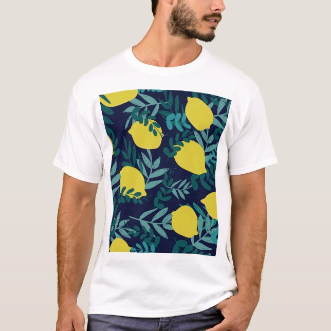 Lemon-Blätter: Vintager Illustrationshintergrund T-Shirt (Vorderseite)