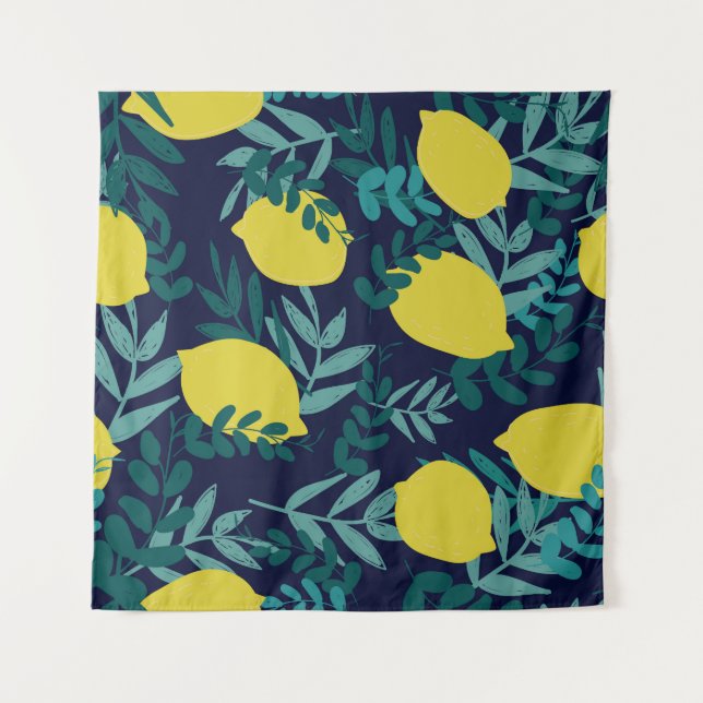 Lemon-Blätter: Vintager Illustrationshintergrund Wandteppich (Vorderseite)