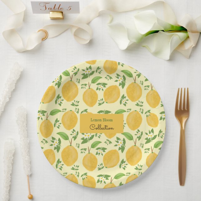 Lemon Bloom Collection patterned yellow Pappteller (Hochzeit)