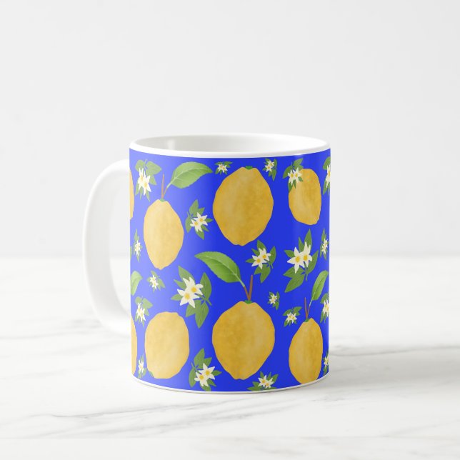 Lemon Bloom Kollektion gemustert blau Kaffeetasse (Vorderseite Links)